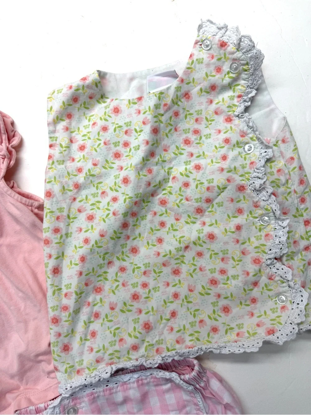Shrimp N Grits James & Lottie Pink Tank Top and Gingham Bloomers Lace Trim Set